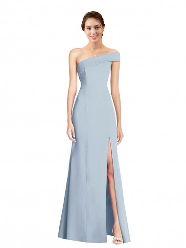 Affordable Asymmetrical Off the Shoulder Cuff Trumpet Formal Crepe Bridesmaid Dress / Prom Dress With Front Slit Canada