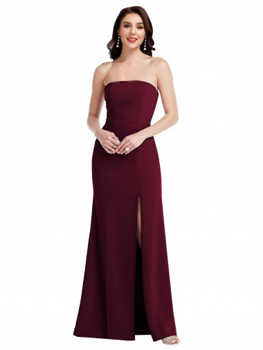 Affordable Strapless Crepe Maxi Bridesmaid Dress / Prom Dress with Front Slit Canada
