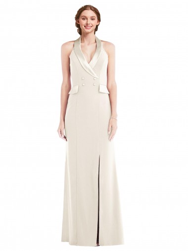 Affordable Halter Tuxedo Maxi Bridesmaid Dress / Prom Dress with Front Slit Canada