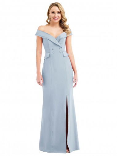 Affordable Off the Shoulder Tuxedo Maxi Bridesmaid Dress / Prom Dress with Front Slit Canada