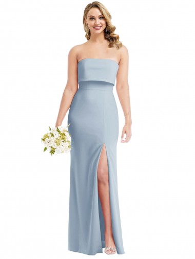 Affordable Strapless Overlay Bodice Crepe Maxi Bridesmaid Dress / Prom Dress with Front Slit Canada