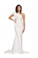 Affordable Ruched Long Sweep Train Crepe Bridesmaid Dress / Prom Dress with Shoulder Ruffles Canada