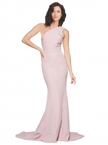 Affordable Long Sweep Train One Shoulder Crepe Bridesmaid Dress / Prom Dress with Side Leg Split Canada