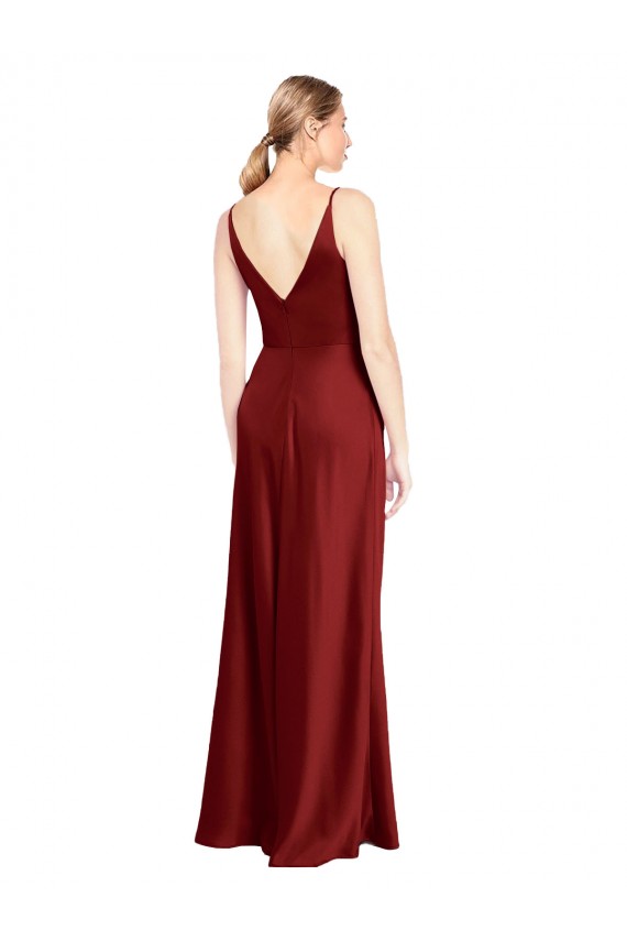Affordable Full Length Long Formal Stretch Satin Slip Bridesmaid Dress / Prom Dress V-Back Canada
