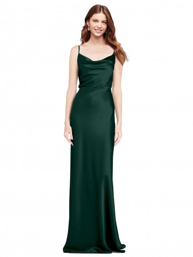 Affordable Fitted Cowl Neck Long Formal Stretch Satin Slip Bridesmaid Dress / Prom Dress with V-Back Canada
