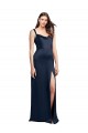 Affordable Cowl Neck Soft Long Formal Stretch Satin Bridesmaid Dress / Prom Dress with Side Slit and Pleated Straps Canada