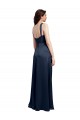 Affordable Cowl Neck Soft Long Formal Stretch Satin Bridesmaid Dress / Prom Dress with Side Slit and Pleated Straps Canada