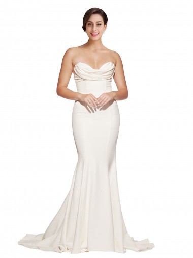 Affordable Strapless Cowl Neck Sweep Train Formal Stretch Satin Bridesmaid Dress / Prom Dress Canada