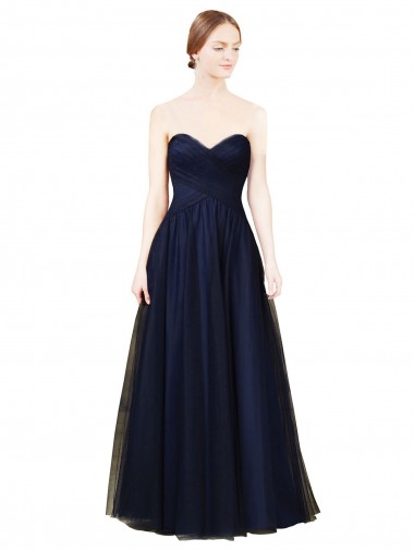 Affordable Draped Bodice Sweeheart Long Tulle Bridesmaid Dress Canada