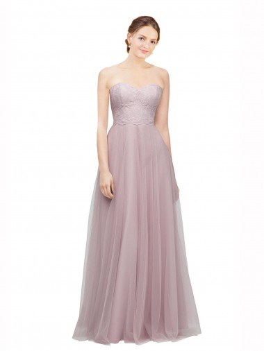 Affordable Sweetheart Neckline Long Tulle Bridesmaid Dress with Lace Bodice Canada