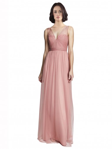 Affordable V-Neck Illusion Tulle Bridesmaids Dress Canada