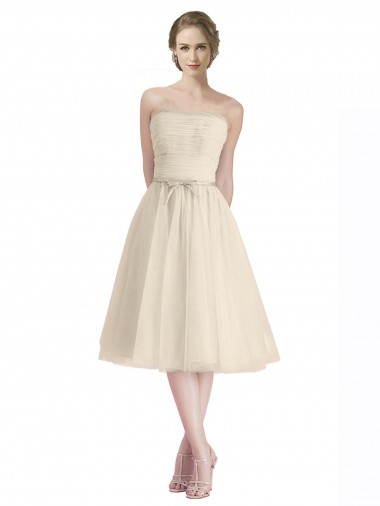 Affordable Strapless Short Cocktail Length Tulle Cocktail Bridesmaid Dress with Pleats Canada
