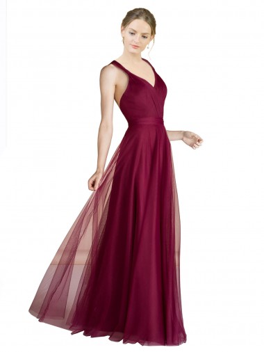Affordable Long Sweetheart Tulle Bridesmaid Dress with Straps and Criss Cross Back Canada