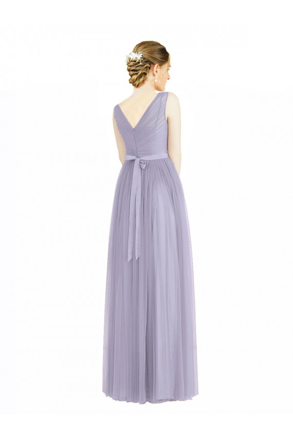 Affordable Wide Straps V-Neck Long Tulle Bridesmaids with Belt Canada
