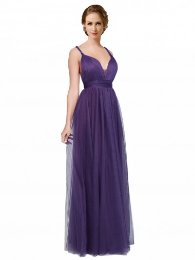 Affordable Twisted Straps Sweeheart Long Tulle Bridesmaid Dress Open Back Canada