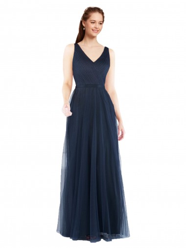 Affordable V-Neck Soft and Simple Tulle Bridesmaid Dress Canada