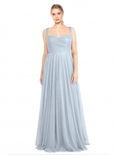 Affordable Sweetheart Spaghetti Straps Long Tulle Bridesmaid Dress with Criss Cross Back Canada