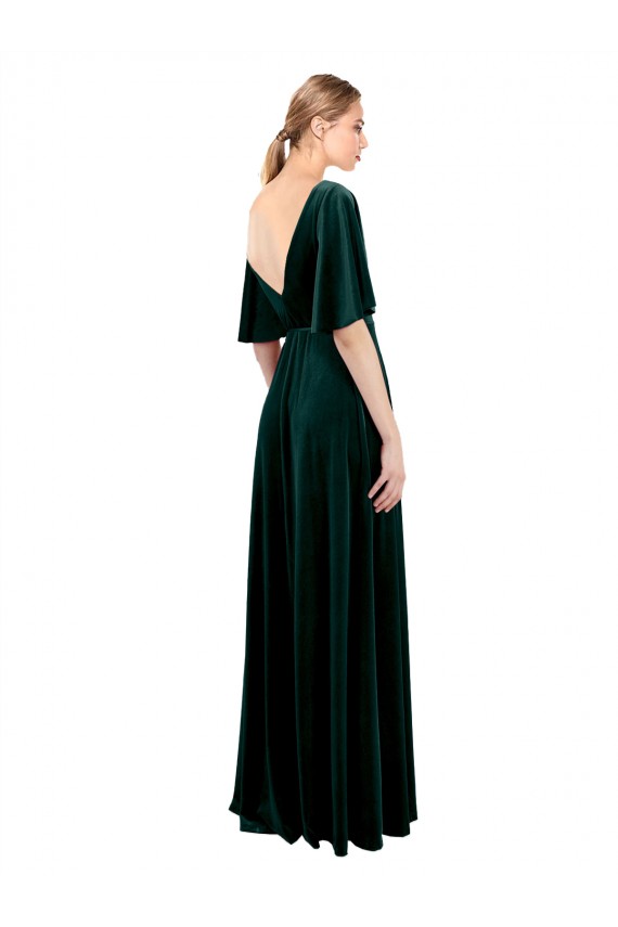 Affordable Deep V-Neck Flutter Sleeves Long Velvet Wrap Bridesmaid Dress / Prom Dress Canada