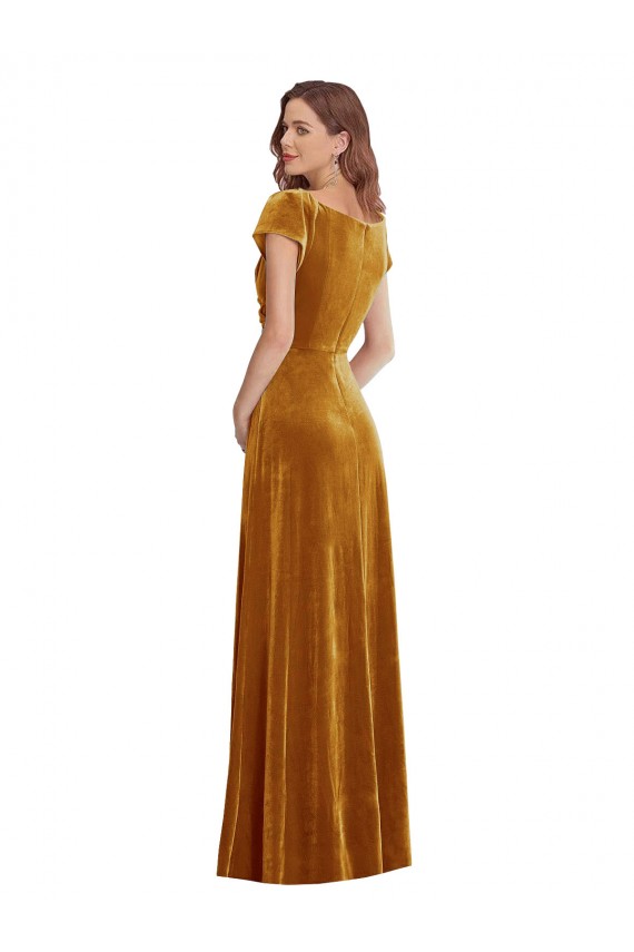 Affordable Cap Sleeve Faux Wrap Formal Velvet Maxi Bridesmaid Dress / Prom Dress with Pockets Canada