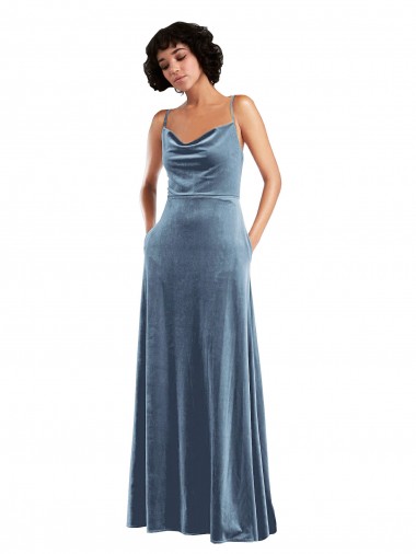 Affordable Sleek Cowl Neck Velvet Maxi Bridesmaid Dress / Prom Dress with Pockets Canada