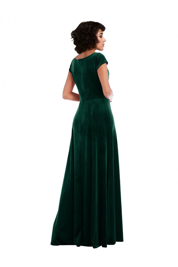 Affordable Cowl Neck Cap Sleeve Velvet Maxi Bridesmaid Dress / Prom Dress with Pockets Canada