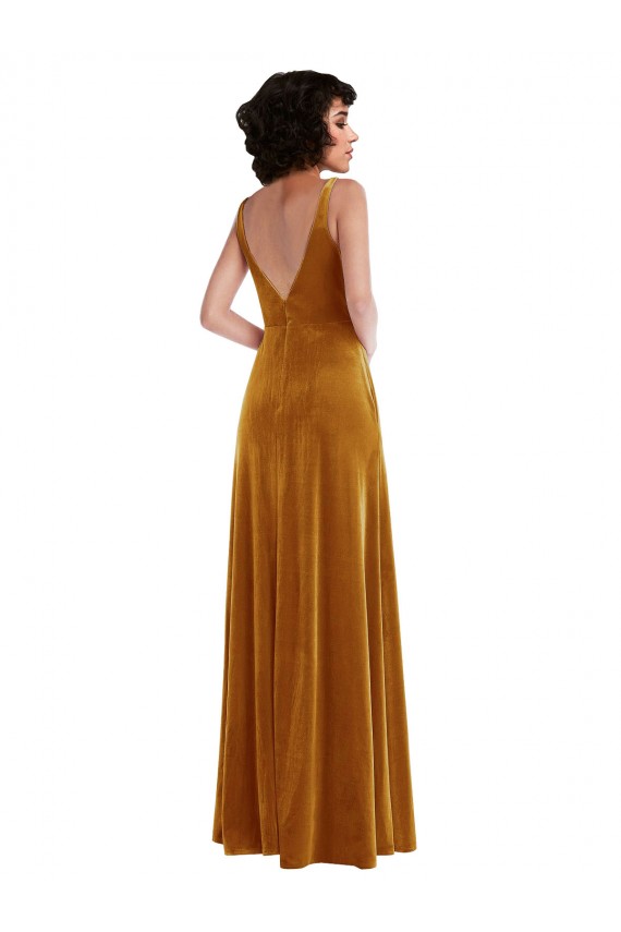 Affordable Twist Front Cutout Velvet Maxi Bridesmaid Dress / Prom Dress with Pockets Canada
